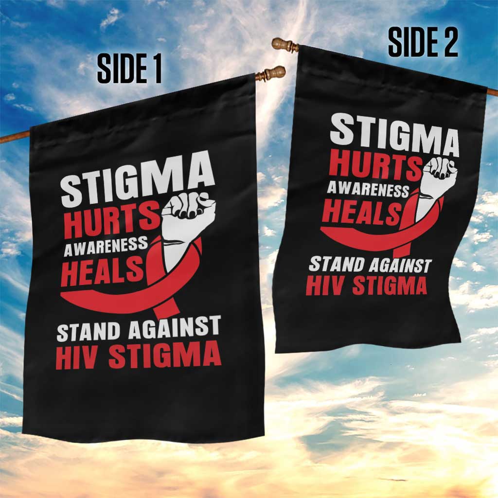 Stigma Hurts Awareness Heals Garden Flag HIV Awareness Red Ribbon Support Gift - Wonder Print Shop