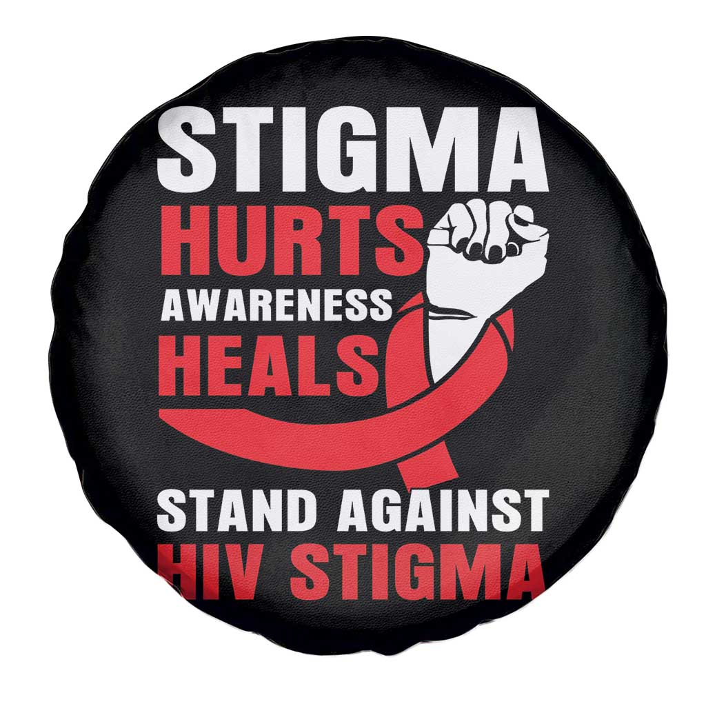 Stigma Hurts Awareness Heals Spare Tire Cover HIV Awareness Red Ribbon Support Gift - Wonder Print Shop