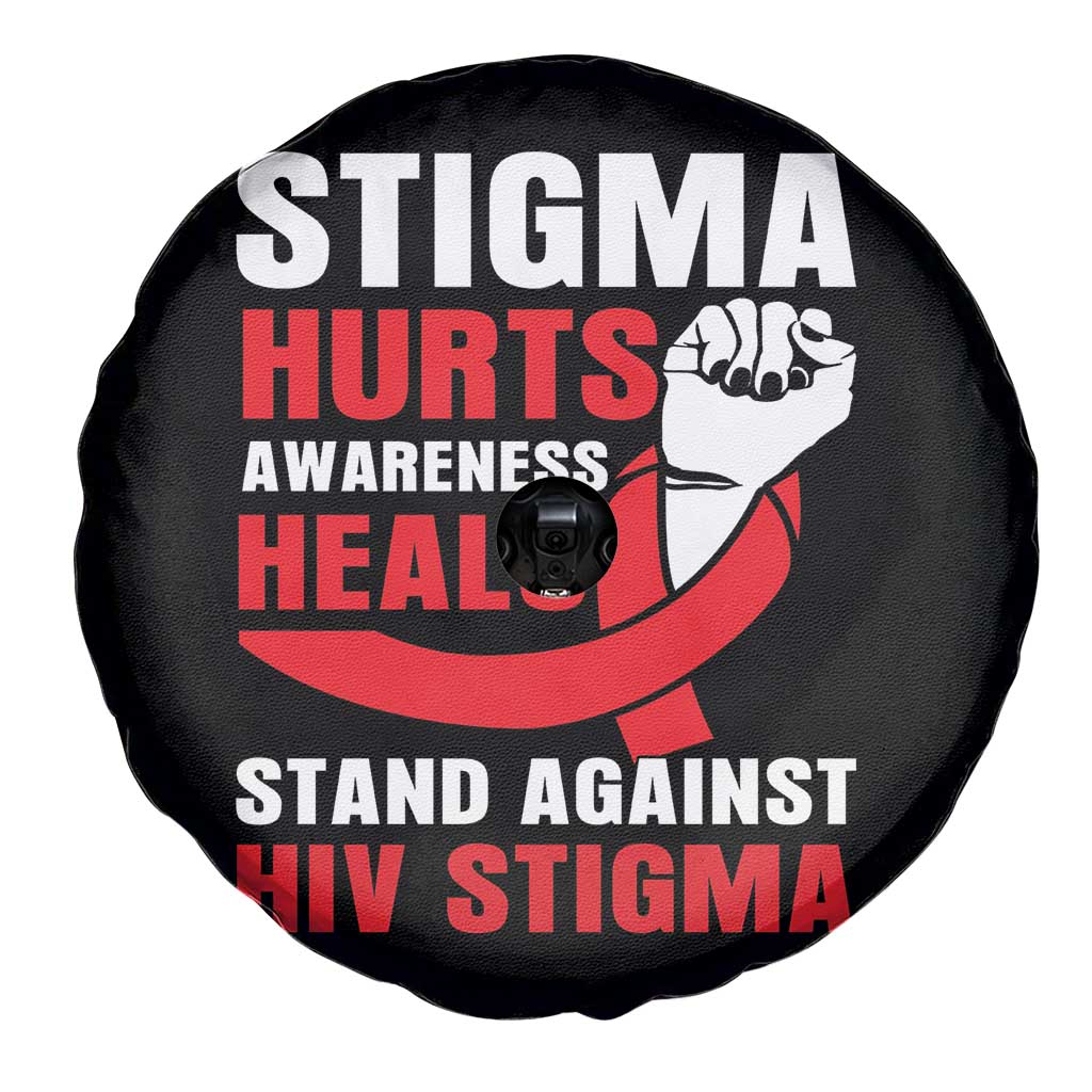 Stigma Hurts Awareness Heals Spare Tire Cover HIV Awareness Red Ribbon Support Gift - Wonder Print Shop