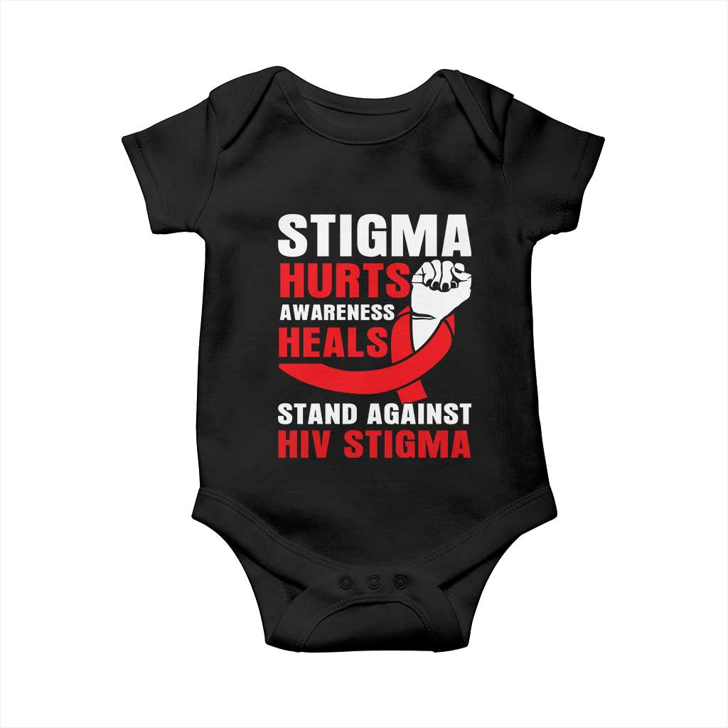 Stigma Hurts Awareness Heals Baby Onesie HIV Awareness Red Ribbon Support Gift - Wonder Print Shop
