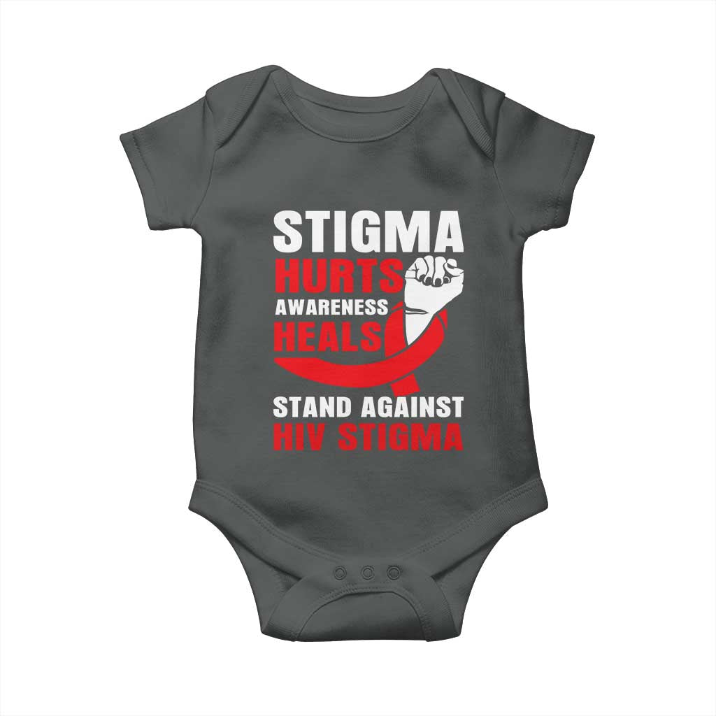 Stigma Hurts Awareness Heals Baby Onesie HIV Awareness Red Ribbon Support Gift - Wonder Print Shop