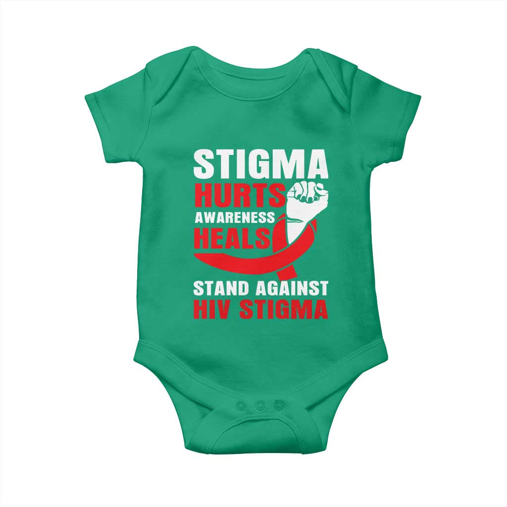 Stigma Hurts Awareness Heals Baby Onesie HIV Awareness Red Ribbon Support Gift - Wonder Print Shop