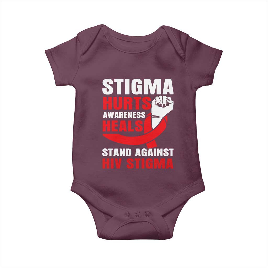 Stigma Hurts Awareness Heals Baby Onesie HIV Awareness Red Ribbon Support Gift - Wonder Print Shop