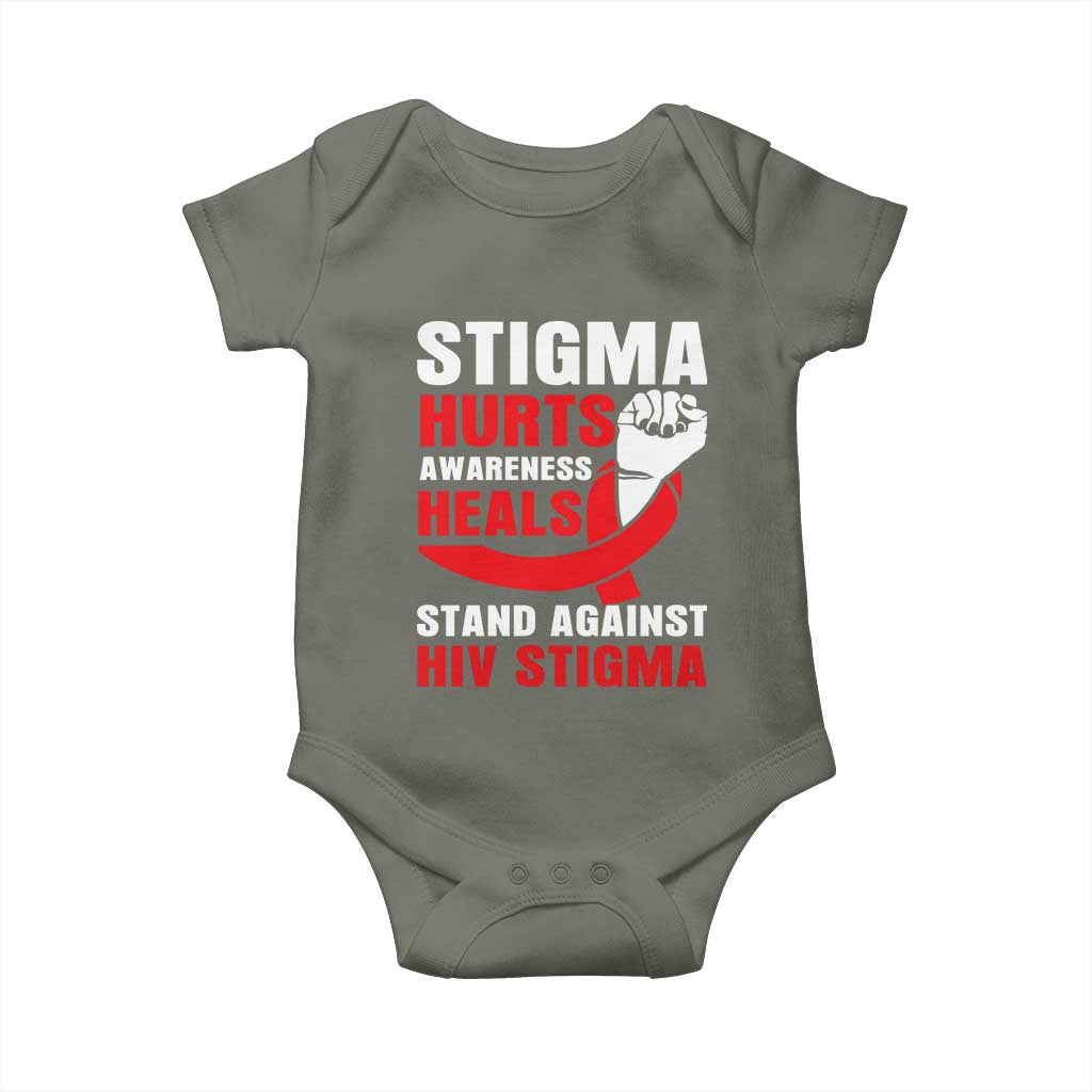 Stigma Hurts Awareness Heals Baby Onesie HIV Awareness Red Ribbon Support Gift - Wonder Print Shop