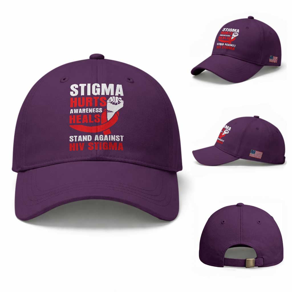 Stigma Hurts Awareness Heals Baseball Cap HIV Awareness Red Ribbon Support Gift