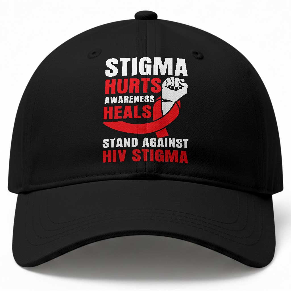 Stigma Hurts Awareness Heals Baseball Cap HIV Awareness Red Ribbon Support Gift