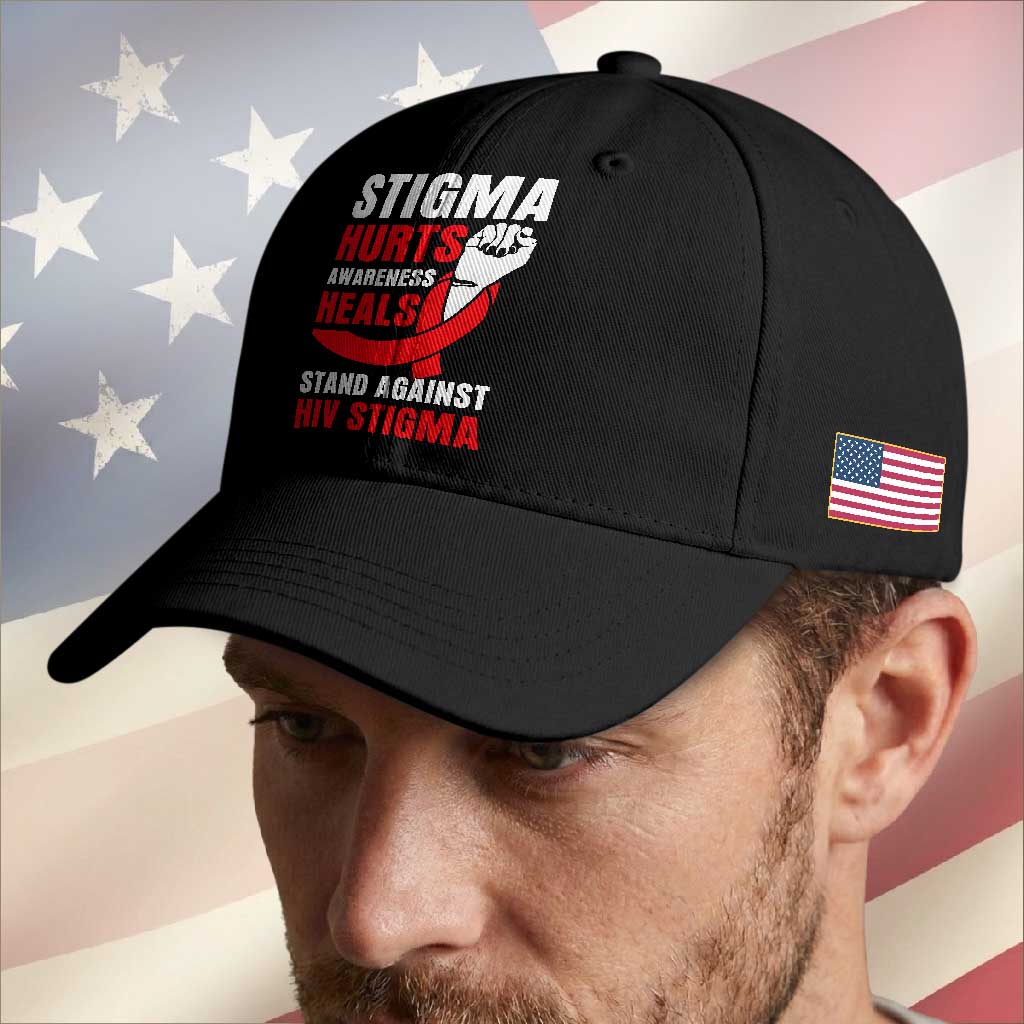 Stigma Hurts Awareness Heals Baseball Cap HIV Awareness Red Ribbon Support Gift