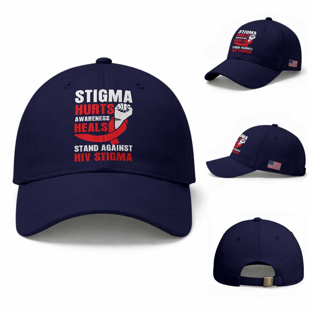Stigma Hurts Awareness Heals Baseball Cap HIV Awareness Red Ribbon Support Gift