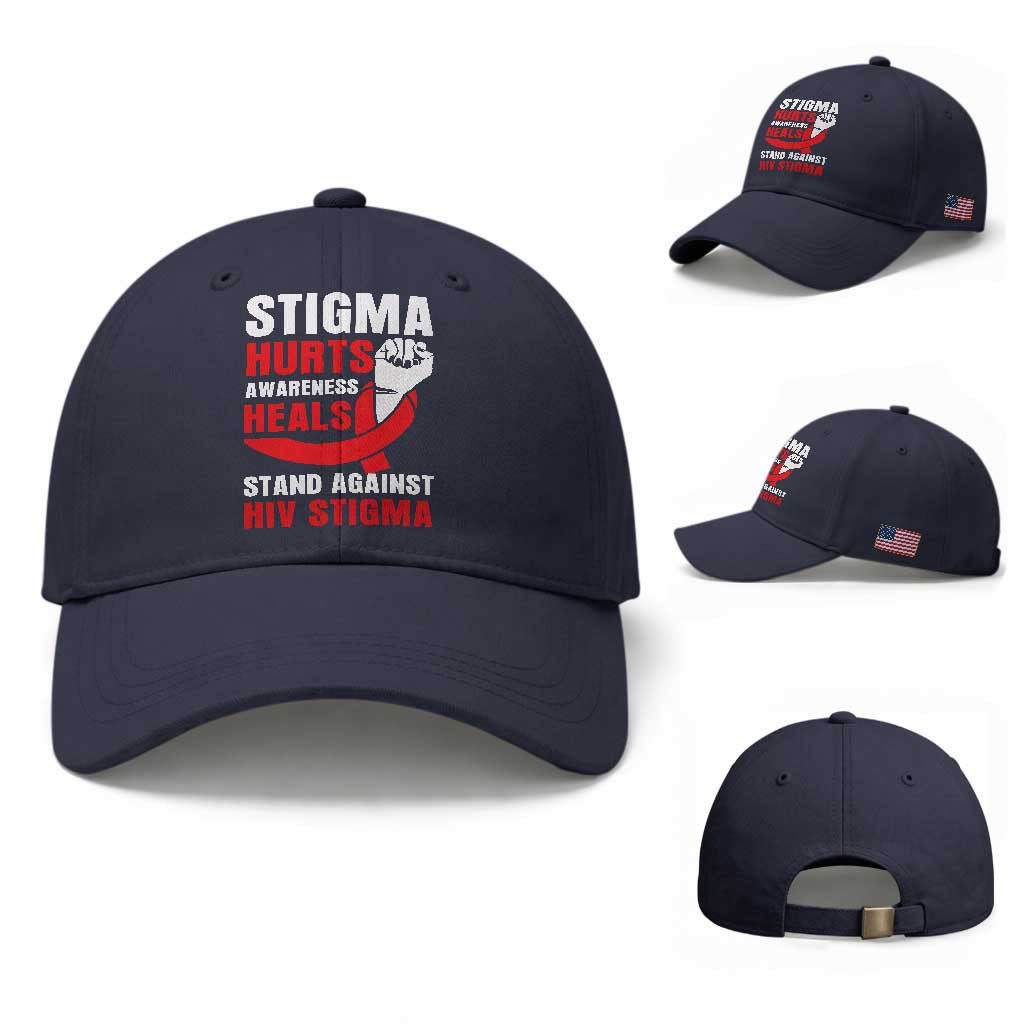 Stigma Hurts Awareness Heals Baseball Cap HIV Awareness Red Ribbon Support Gift