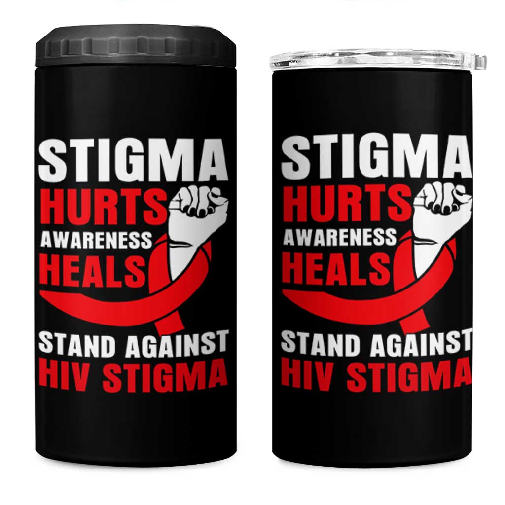 Stigma Hurts Awareness Heals 4 in 1 Can Cooler Tumbler HIV Awareness Red Ribbon Support Gift - Wonder Print Shop