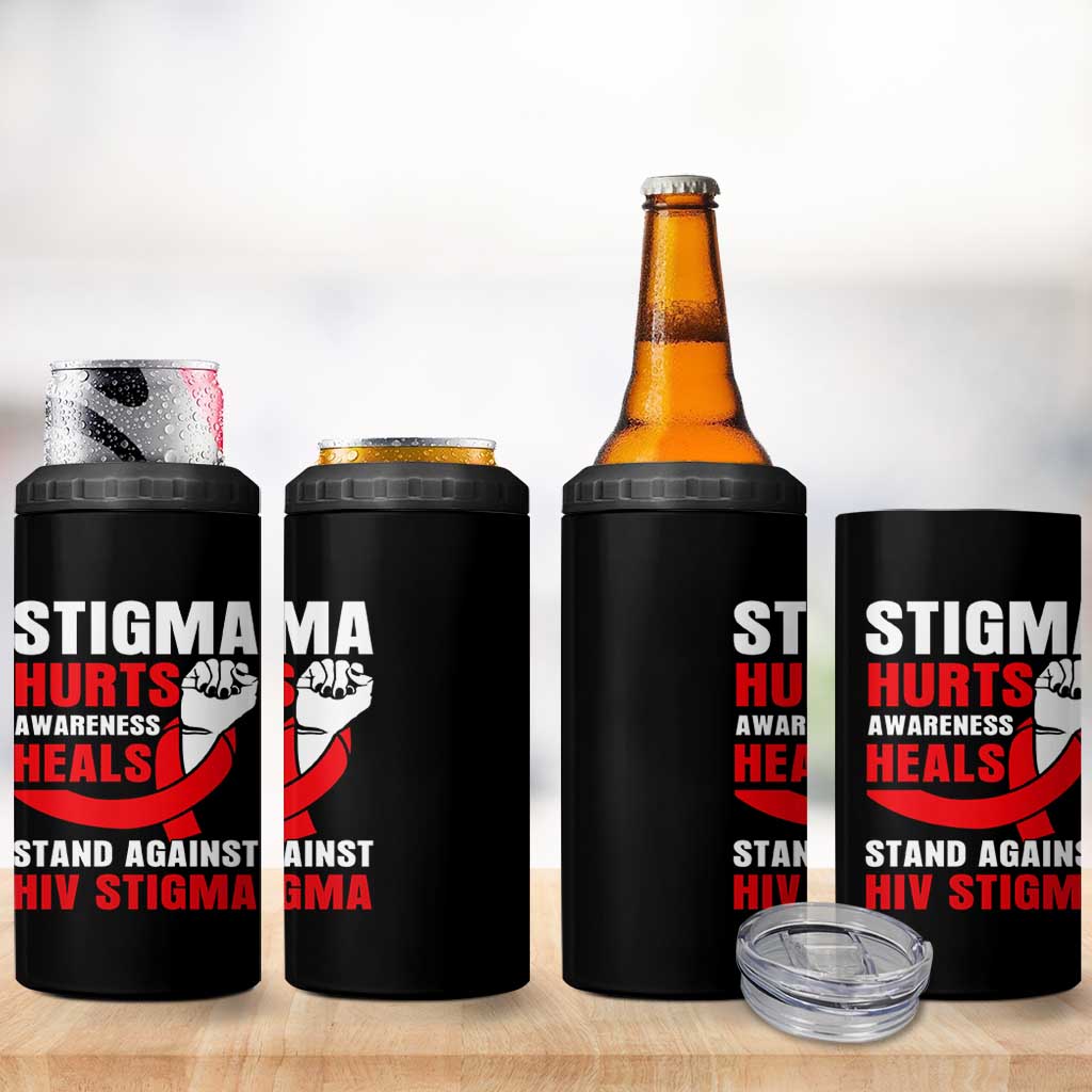 Stigma Hurts Awareness Heals 4 in 1 Can Cooler Tumbler HIV Awareness Red Ribbon Support Gift - Wonder Print Shop