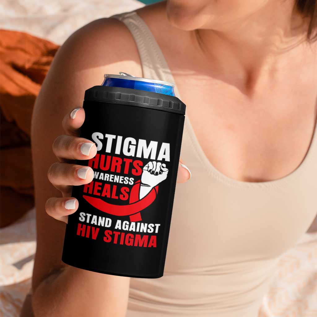 Stigma Hurts Awareness Heals 4 in 1 Can Cooler Tumbler HIV Awareness Red Ribbon Support Gift - Wonder Print Shop