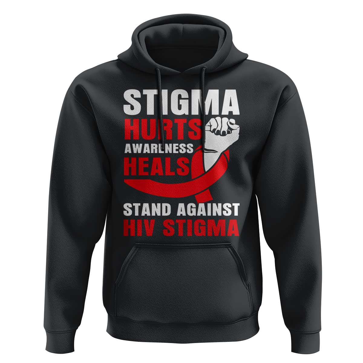 Stigma Hurts Awareness Heals Hoodie HIV Awareness Red Ribbon Support Gift - Wonder Print Shop