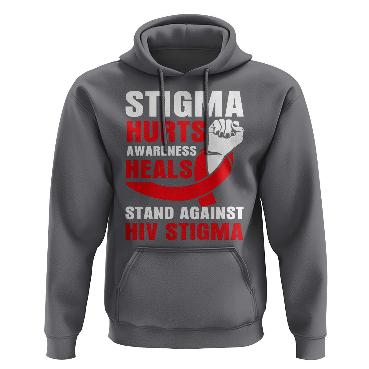 Stigma Hurts Awareness Heals Hoodie HIV Awareness Red Ribbon Support Gift - Wonder Print Shop