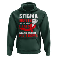 Stigma Hurts Awareness Heals Hoodie HIV Awareness Red Ribbon Support Gift - Wonder Print Shop