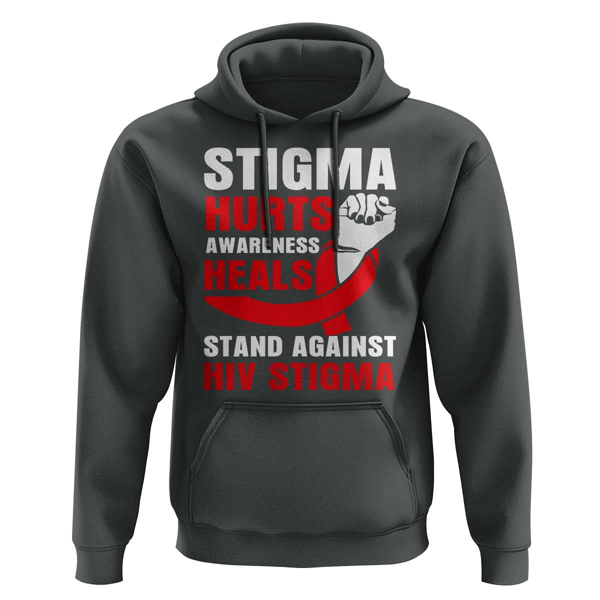 Stigma Hurts Awareness Heals Hoodie HIV Awareness Red Ribbon Support Gift - Wonder Print Shop