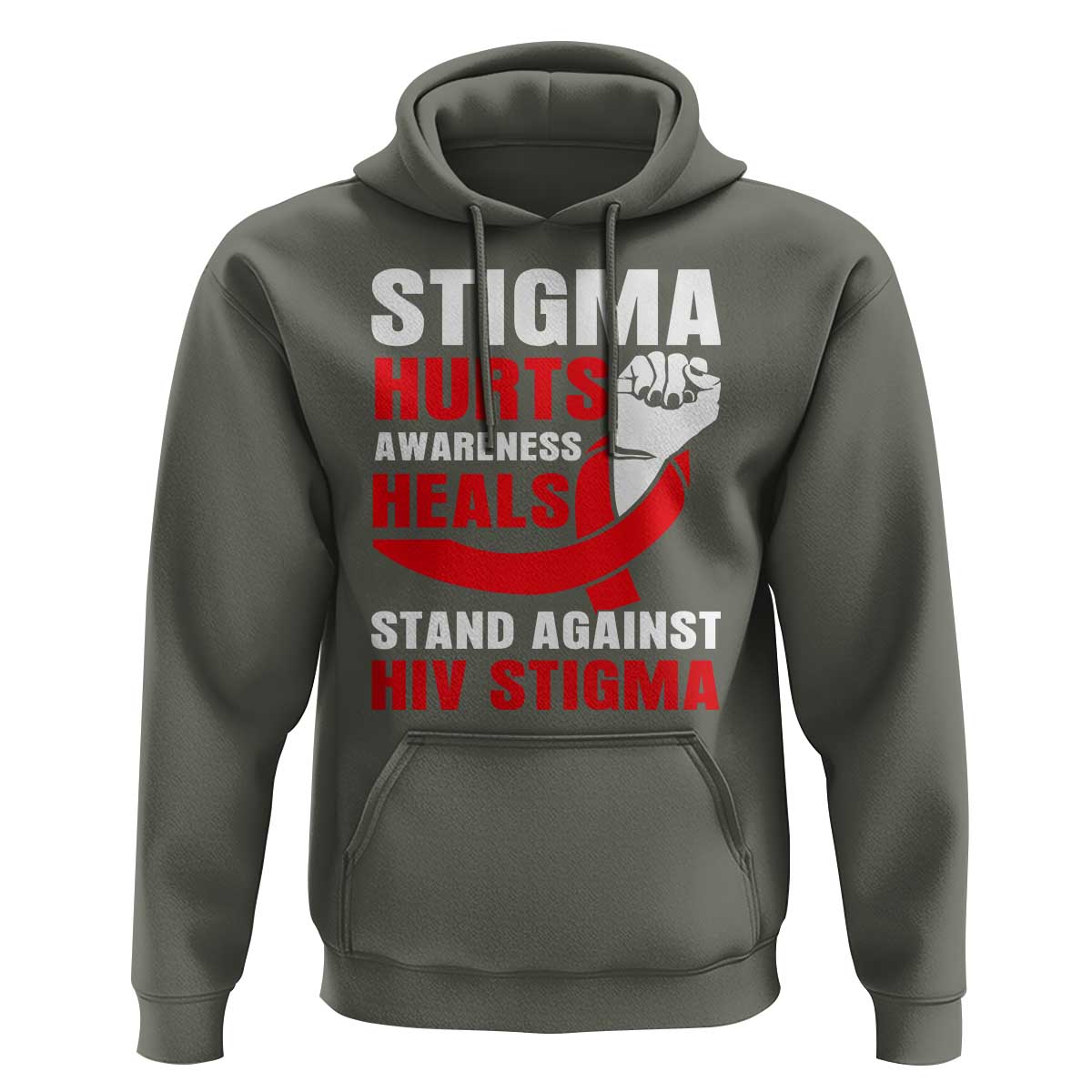 Stigma Hurts Awareness Heals Hoodie HIV Awareness Red Ribbon Support Gift - Wonder Print Shop
