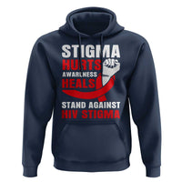 Stigma Hurts Awareness Heals Hoodie HIV Awareness Red Ribbon Support Gift - Wonder Print Shop