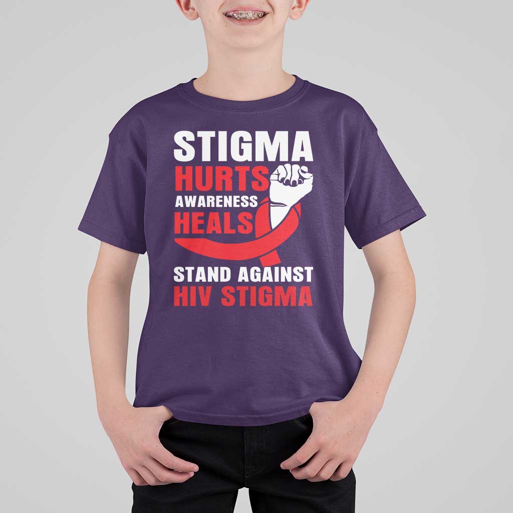 Stigma Hurts Awareness Heals T Shirt For Kid HIV Awareness Red Ribbon Support Gift - Wonder Print Shop