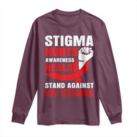 Stigma Hurts Awareness Heals Long Sleeve Shirt HIV Awareness Red Ribbon Support Gift - Wonder Print Shop