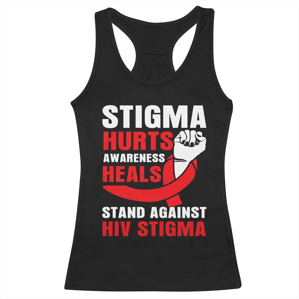 Stigma Hurts Awareness Heals Racerback Tank Top HIV Awareness Red Ribbon Support Gift - Wonder Print Shop