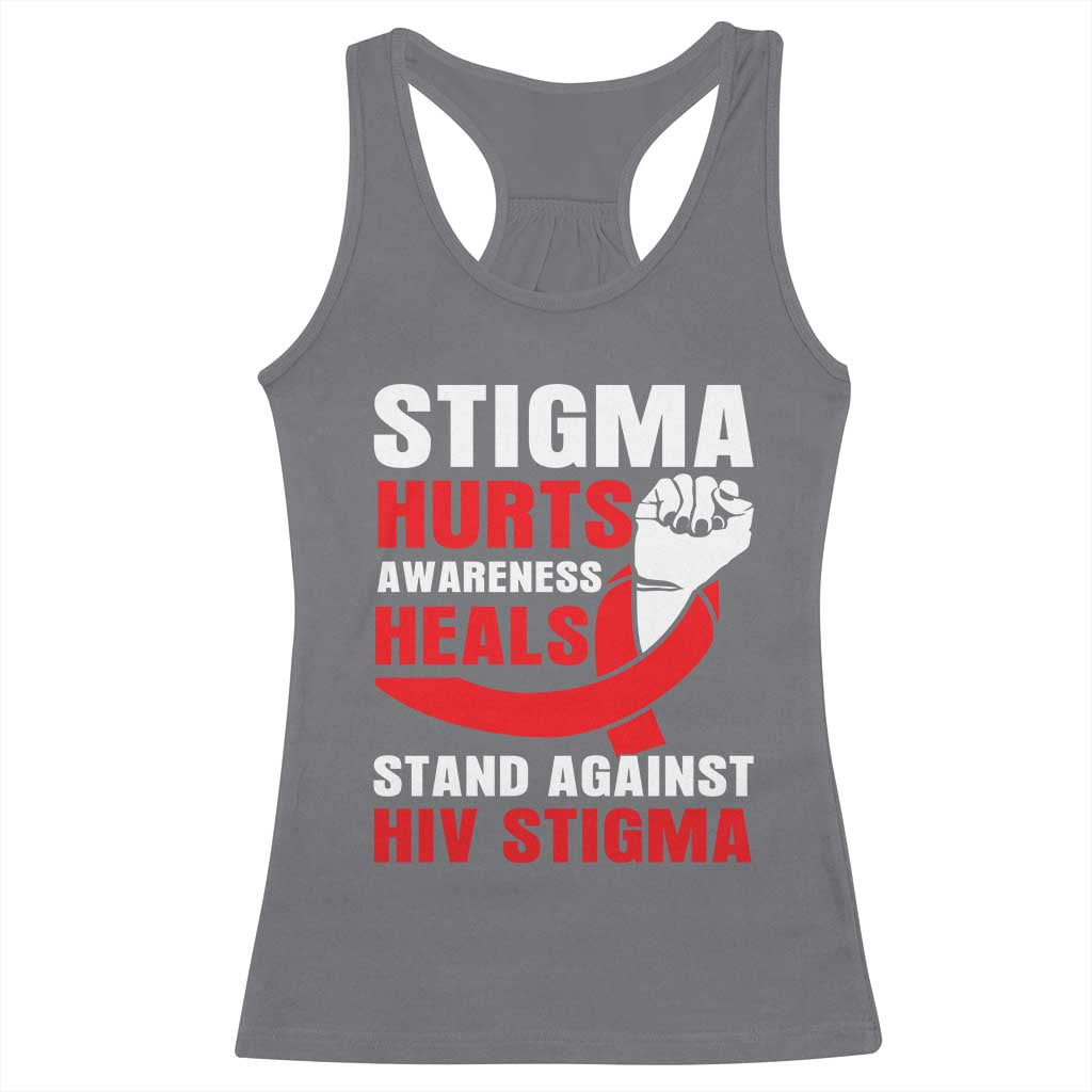 Stigma Hurts Awareness Heals Racerback Tank Top HIV Awareness Red Ribbon Support Gift - Wonder Print Shop