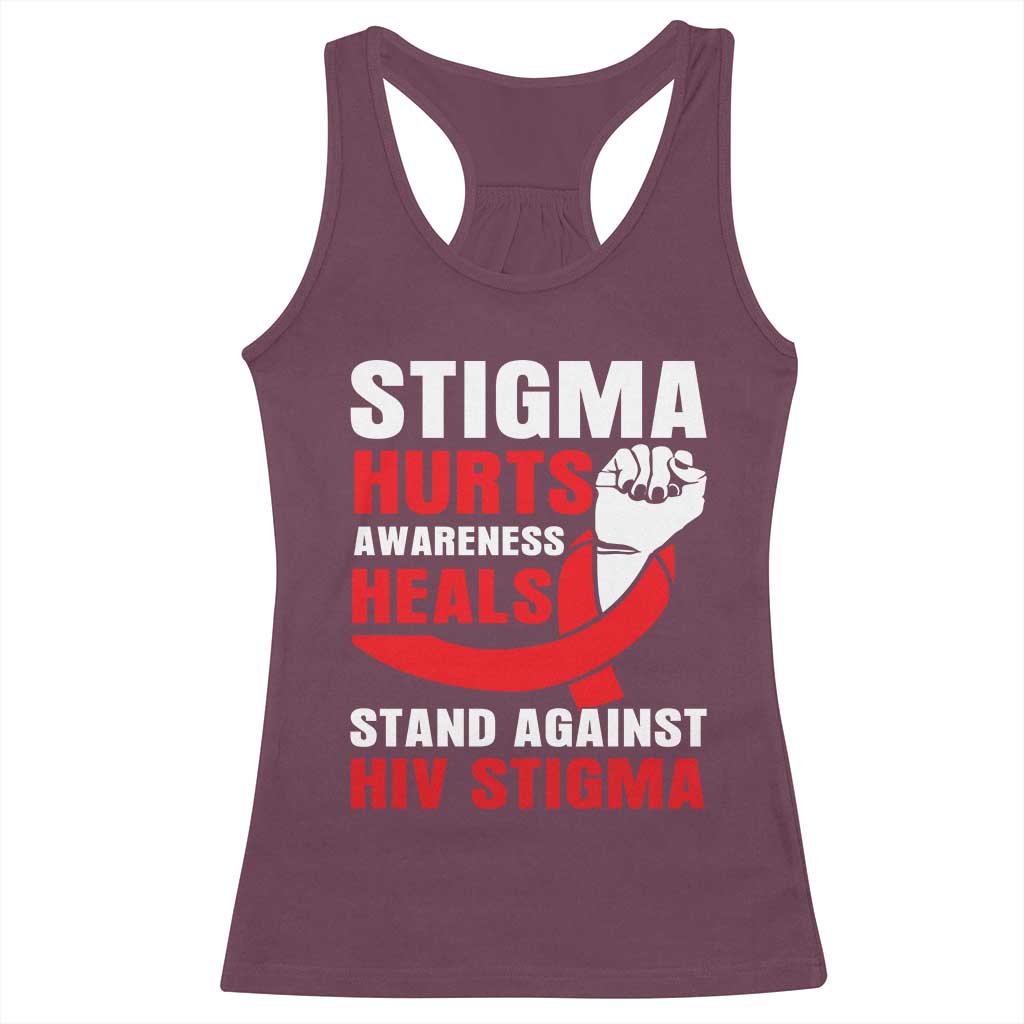 Stigma Hurts Awareness Heals Racerback Tank Top HIV Awareness Red Ribbon Support Gift - Wonder Print Shop