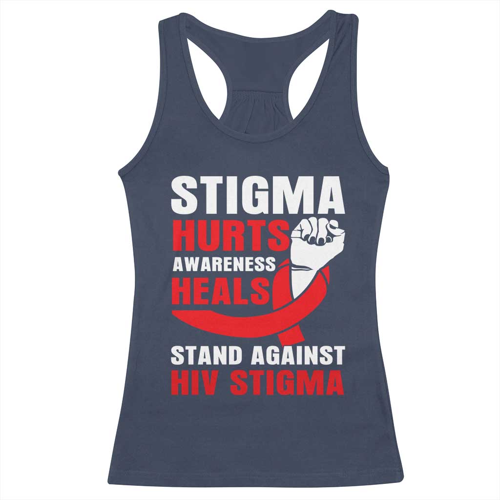 Stigma Hurts Awareness Heals Racerback Tank Top HIV Awareness Red Ribbon Support Gift - Wonder Print Shop