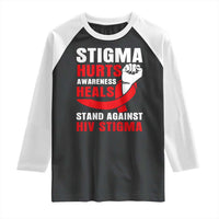 Stigma Hurts Awareness Heals Raglan Shirt HIV Awareness Red Ribbon Support Gift - Wonder Print Shop