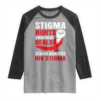 Stigma Hurts Awareness Heals Raglan Shirt HIV Awareness Red Ribbon Support Gift - Wonder Print Shop