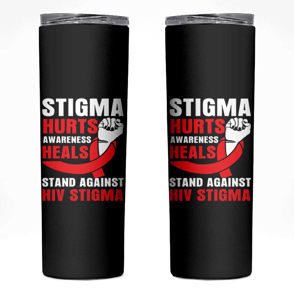 Stigma Hurts Awareness Heals Skinny Tumbler HIV Awareness Red Ribbon Support Gift - Wonder Print Shop