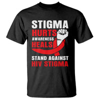 Stigma Hurts Awareness Heals T Shirt HIV Awareness Red Ribbon Support Gift - Wonder Print Shop