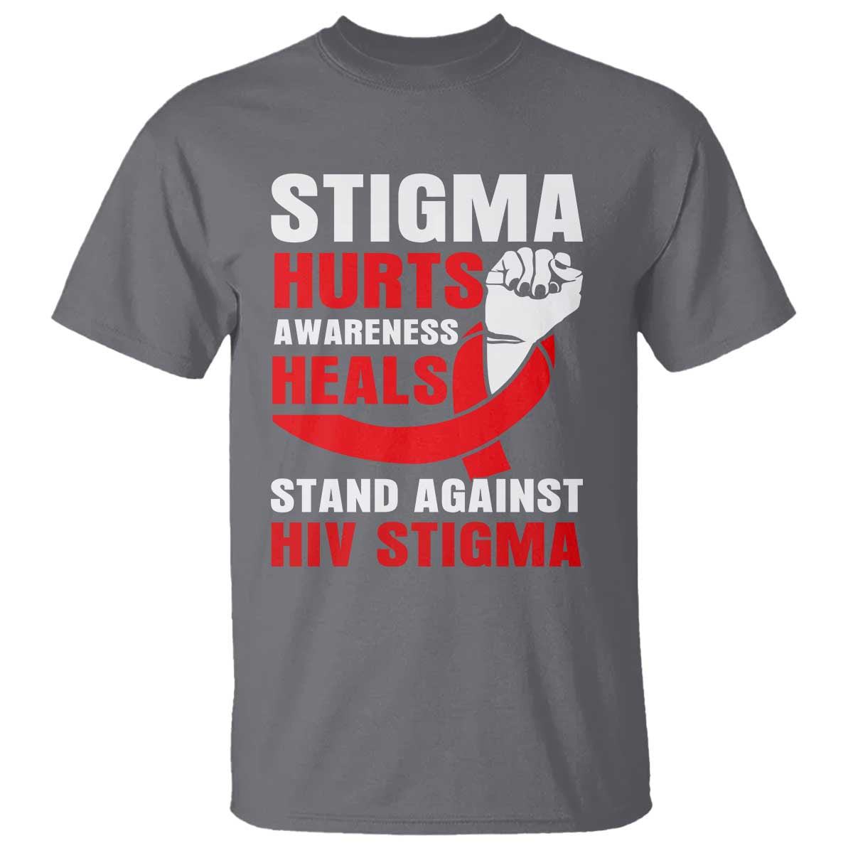 Stigma Hurts Awareness Heals T Shirt HIV Awareness Red Ribbon Support Gift - Wonder Print Shop