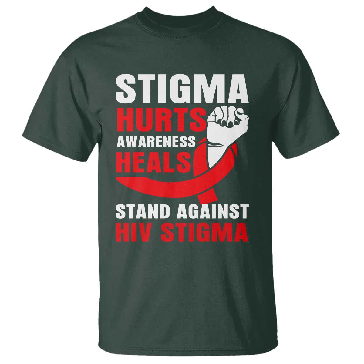 Stigma Hurts Awareness Heals T Shirt HIV Awareness Red Ribbon Support Gift - Wonder Print Shop