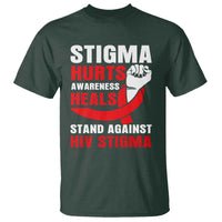 Stigma Hurts Awareness Heals T Shirt HIV Awareness Red Ribbon Support Gift - Wonder Print Shop