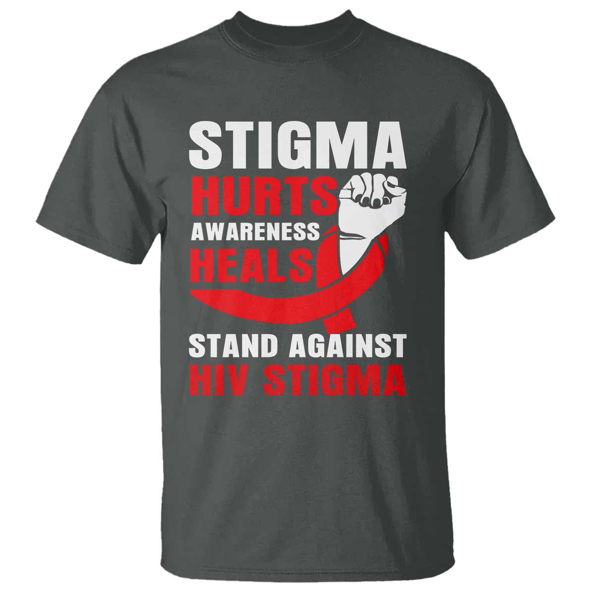 Stigma Hurts Awareness Heals T Shirt HIV Awareness Red Ribbon Support Gift - Wonder Print Shop