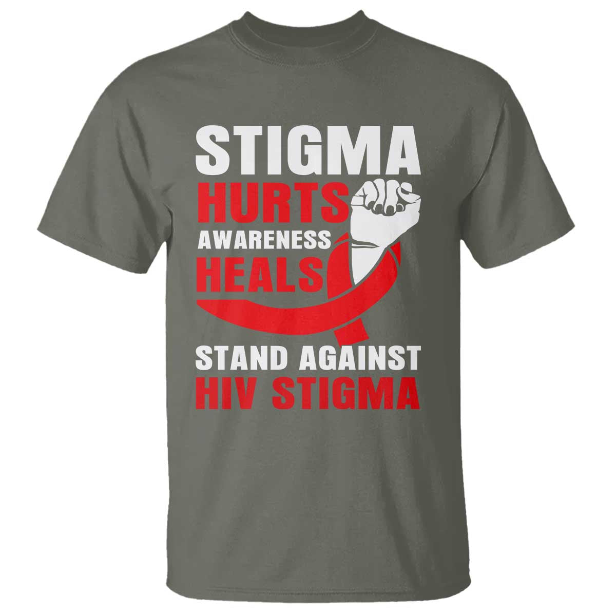 Stigma Hurts Awareness Heals T Shirt HIV Awareness Red Ribbon Support Gift - Wonder Print Shop