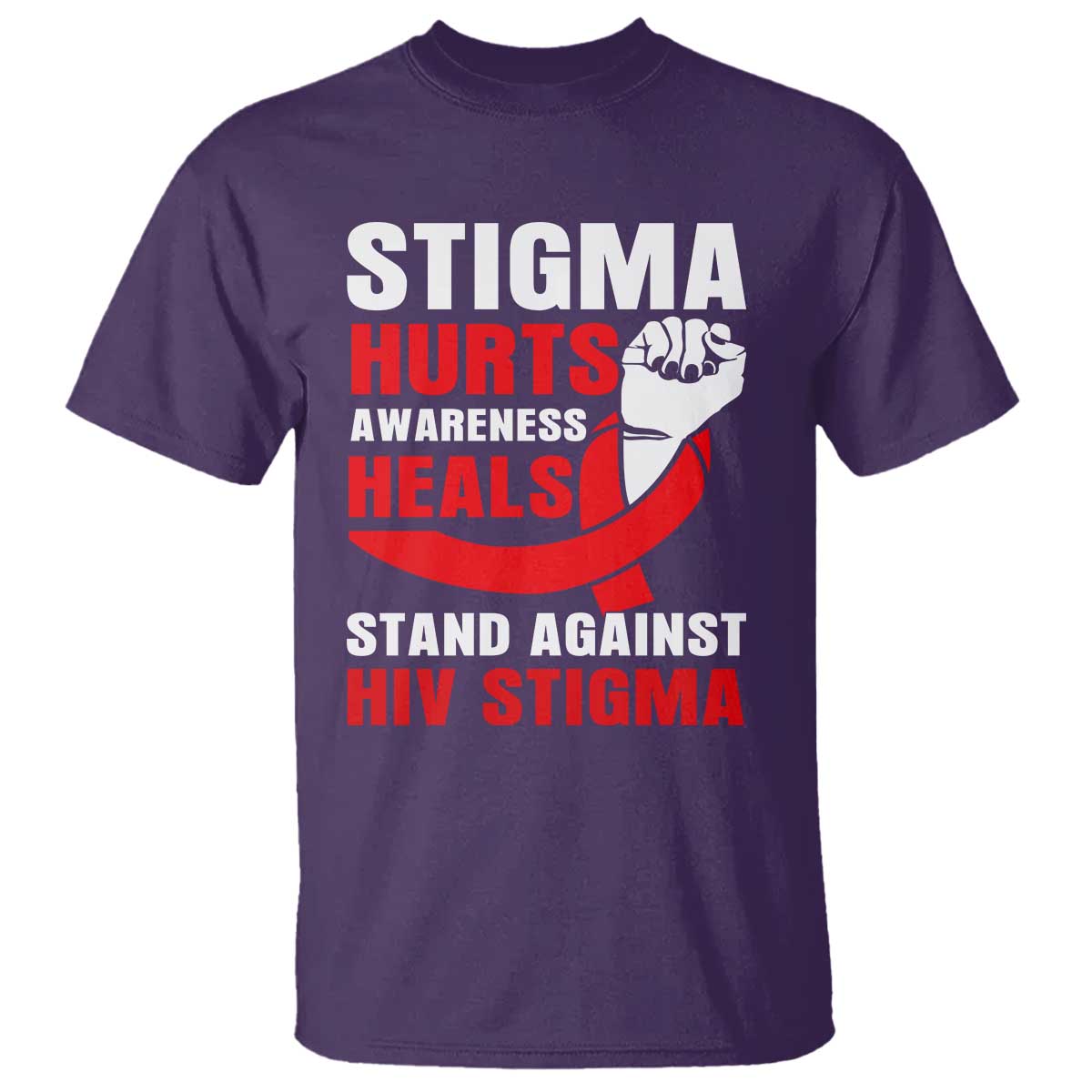 Stigma Hurts Awareness Heals T Shirt HIV Awareness Red Ribbon Support Gift - Wonder Print Shop