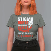 Stigma Hurts Awareness Heals T Shirt For Women HIV Awareness Red Ribbon Support Gift - Wonder Print Shop