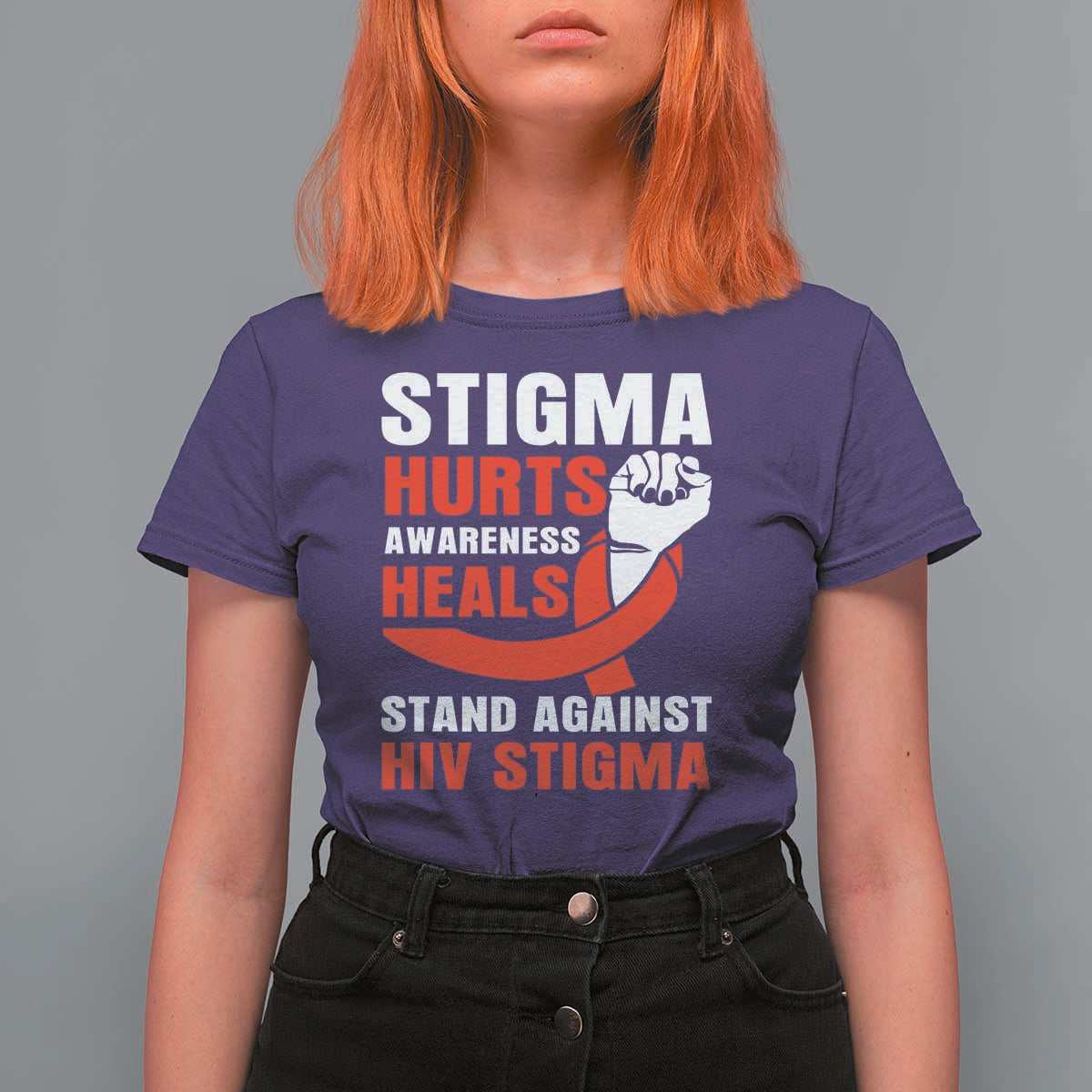 Stigma Hurts Awareness Heals T Shirt For Women HIV Awareness Red Ribbon Support Gift - Wonder Print Shop
