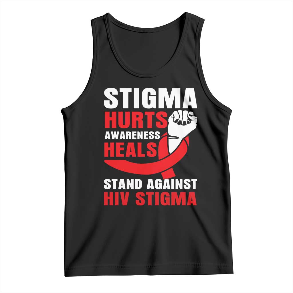 Stigma Hurts Awareness Heals Tank Top HIV Awareness Red Ribbon Support Gift - Wonder Print Shop