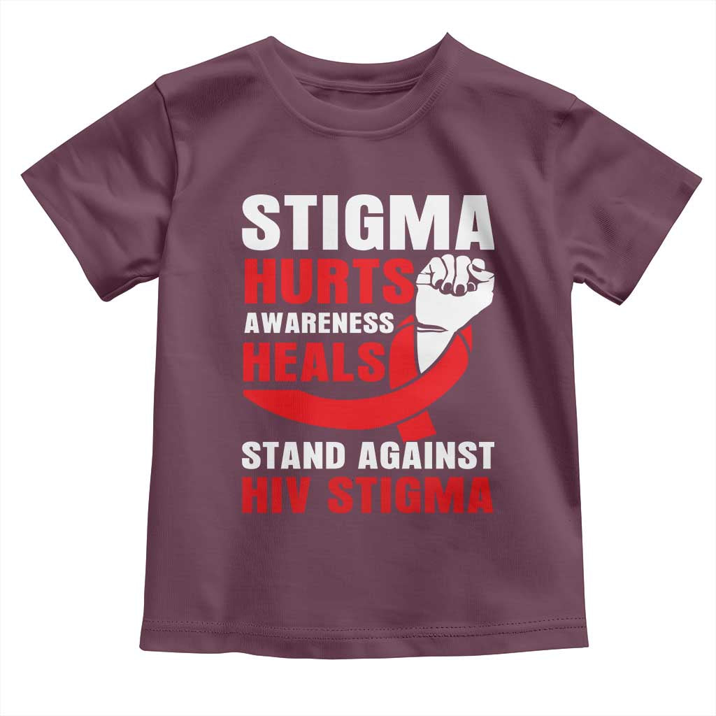 Stigma Hurts Awareness Heals Toddler T Shirt HIV Awareness Red Ribbon Support Gift - Wonder Print Shop