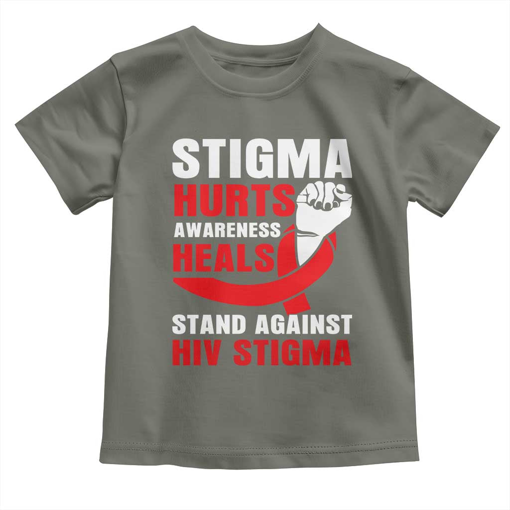 Stigma Hurts Awareness Heals Toddler T Shirt HIV Awareness Red Ribbon Support Gift - Wonder Print Shop