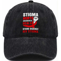 Stigma Hurts Awareness Heals Washed Cotton Baseball Cap HIV Awareness Red Ribbon Support Gift