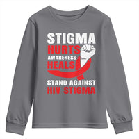 Stigma Hurts Awareness Heals Youth Sweatshirt HIV Awareness Red Ribbon Support Gift - Wonder Print Shop