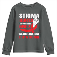 Stigma Hurts Awareness Heals Youth Sweatshirt HIV Awareness Red Ribbon Support Gift - Wonder Print Shop