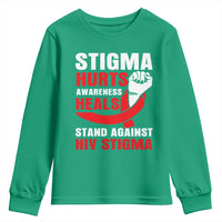 Stigma Hurts Awareness Heals Youth Sweatshirt HIV Awareness Red Ribbon Support Gift - Wonder Print Shop