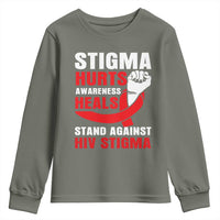 Stigma Hurts Awareness Heals Youth Sweatshirt HIV Awareness Red Ribbon Support Gift - Wonder Print Shop