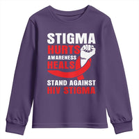 Stigma Hurts Awareness Heals Youth Sweatshirt HIV Awareness Red Ribbon Support Gift - Wonder Print Shop