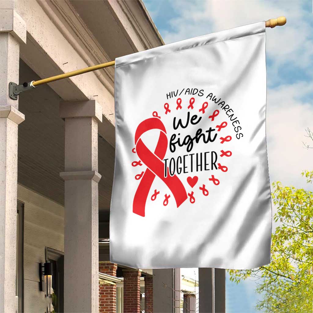HIV Awareness Red Ribbon Support Gift Garden Flag We Fight Together - Wonder Print Shop